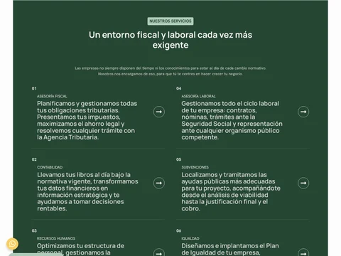 Las seis áreas de servicio de Covelo Asociados: fiscal, laboral, contabilidad, subvenciones, RRHH e igualdad