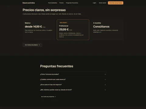 Planes de ReservasOnline con cuota plana y preguntas frecuentes